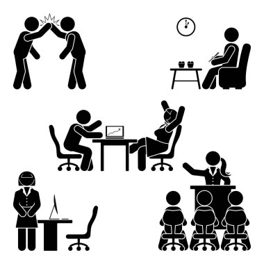 Sopa rakam office seti teşkil etmektedir. İş Finans çalışma alanı'na destek. Otururken, konuşurken, Toplantı, eğitim, vektör piktogram tartışırken çalışma, 