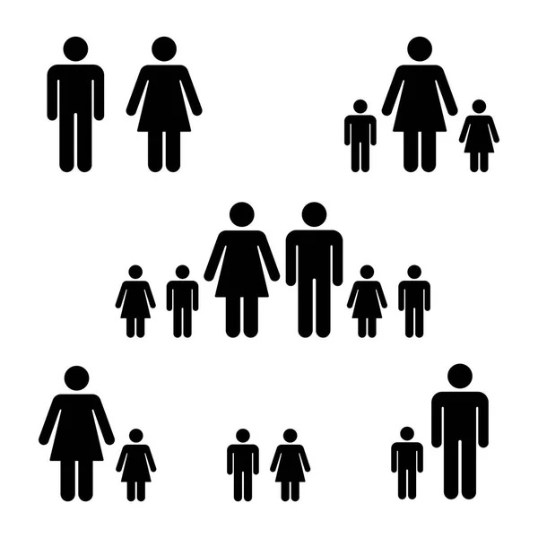 Ensemble Icônes Familiales Figure Bâton Posture Illustration Vectorielle Pictogramme Signe — Image vectorielle