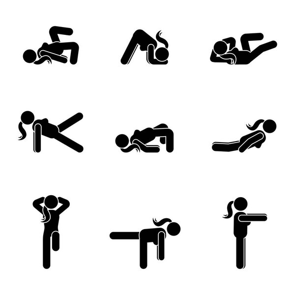 Exercises body workout stretching woman stick figure. Healthy life style vector illustration pictogra