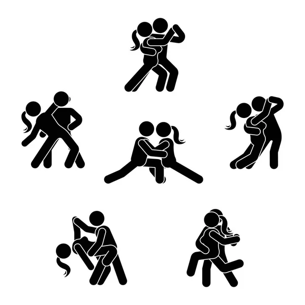 Stick Figure Dancing Couple Set Man Woman Love Illustration White — Stock Vector