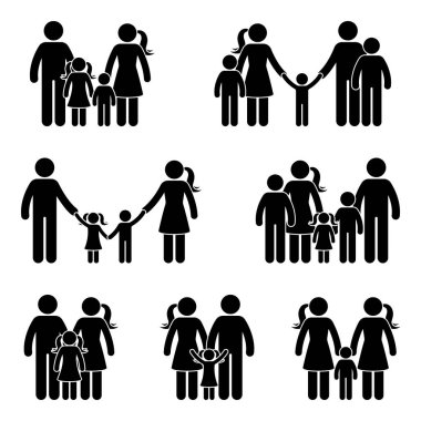 Stick figure family icon set. Vector illustration of people in different age on whit vector