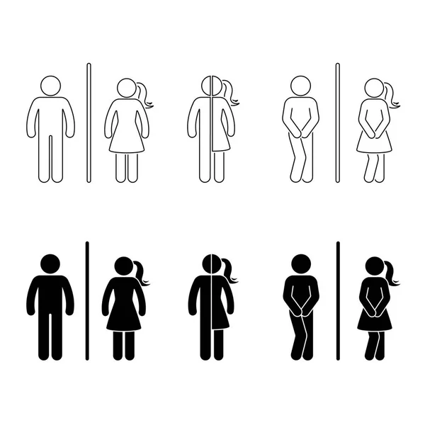 Icono Masculino Femenino Del Baño Figura Palo Vector Divertido Baño — Archivo Imágenes Vectoriales