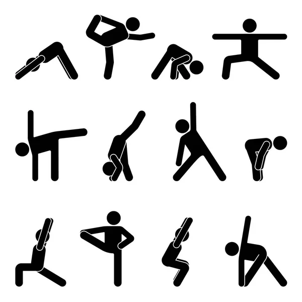 Strichmännchen Grundlegende Yoga Position Eingestellt Vektor Abbildung Des Sportler Piktogramms — Stockvektor