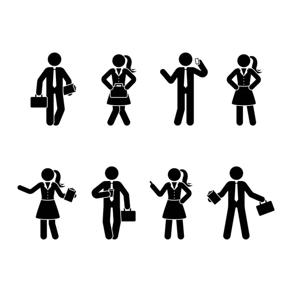 Pracowników Biurowych Stick Figure Zestaw Ilustracja Wektorowa Ludzi Biznesu Białym — Wektor stockowy