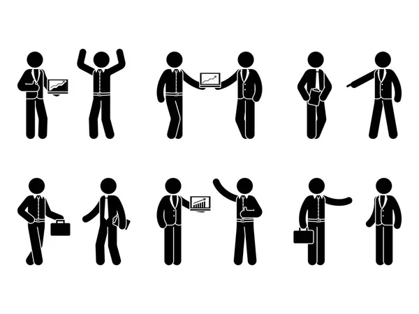 Stick Figure Business Cooperation Icon Set Vector Illustration Workmates Isolated — Stock Vector