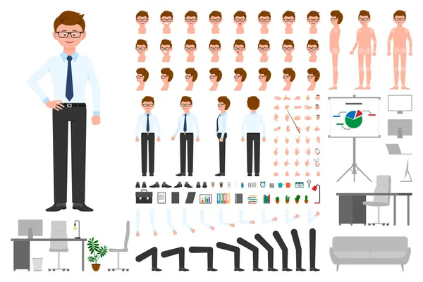 Ufficio Lavoratore Cartone Animato Personaggio Parti Del Corpo Set Creazione — Vettoriale Stock