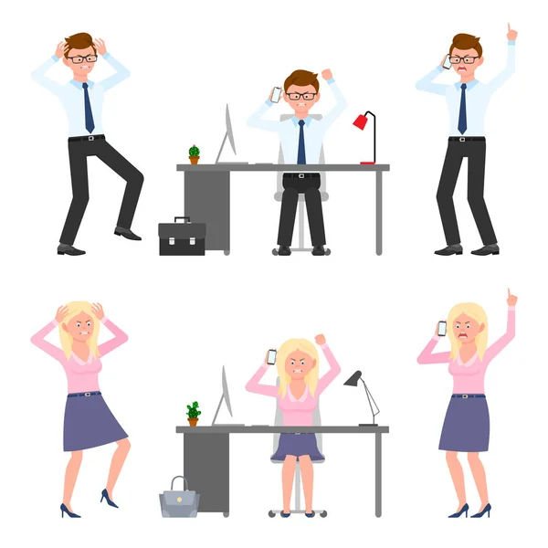 Angry Stressed Desperate Mad Man Woman Vector Illustration Shouting Pointing — Stock Vector