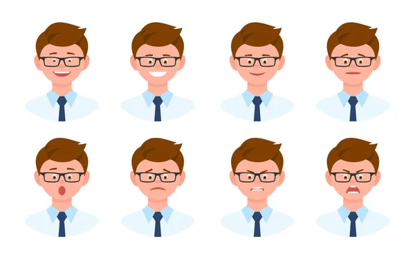 Emocionální Tvář Karikatura Postava Kancelář Muž Přední Pohled Vektor Ilustrační — Stockový vektor