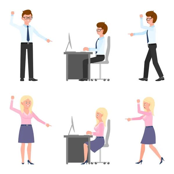 Angry Stressed Desperate Upset Sad Office Boy Girl Vector Illustration — 스톡 벡터
