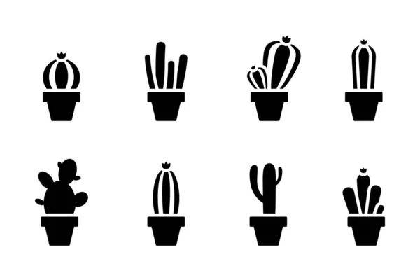 Ensemble Illustrations Vectorielles Découpées Noir Blanc Cactus Table Maison Fleur — Image vectorielle