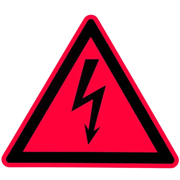 위험 경고. 전기입니다. 빨간 배경 분리. — 스톡 사진