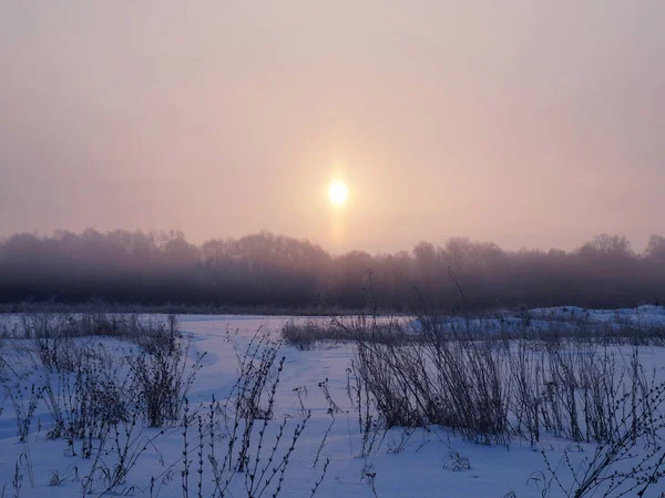 Paisaje invierno carretera amanecer — Foto de Stock