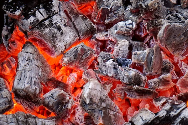 Tábortűz. Forró szén és tűz. — Stock Fotó