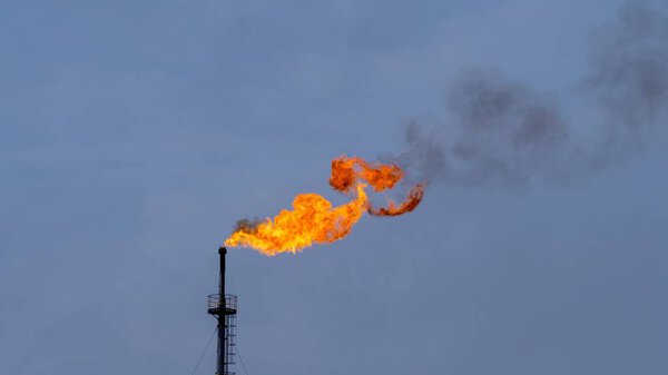Gas and oil industry. Torch of burning associated gas during the process.