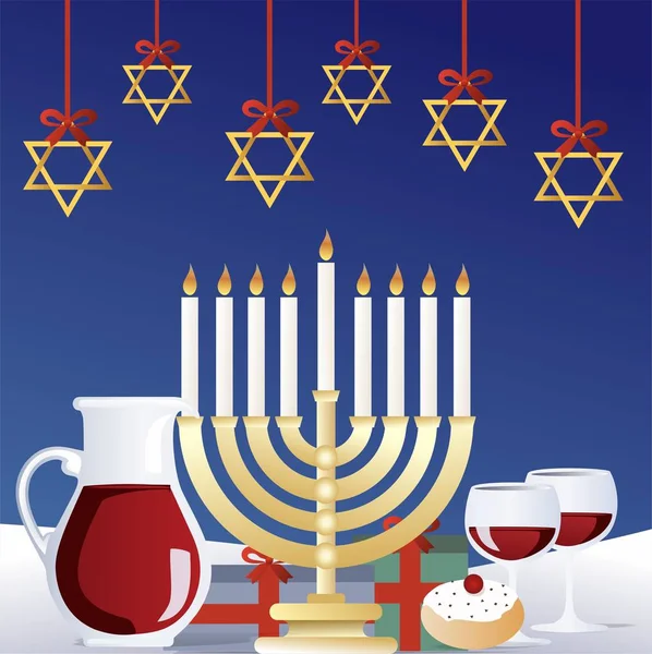Happy Hanukkah Evening Meal — Stock Vector