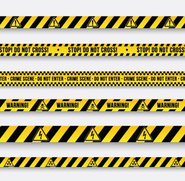 Tehlike ve polis hattı. Sarı uyarı teyp. Vektör çizim.
