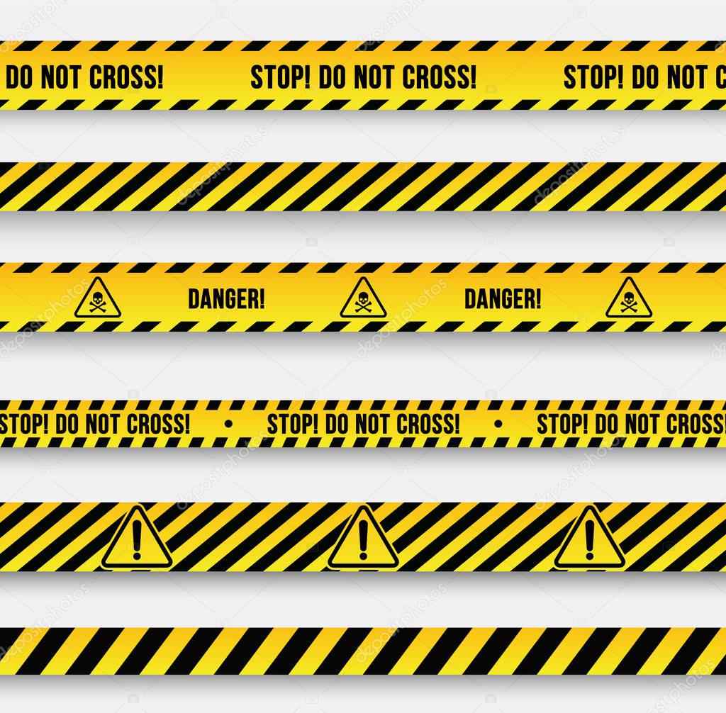 Danger and police line. Yellow Warning Tape. Vector illustration.