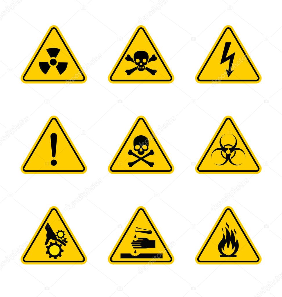 Caution danger sign. Hazard warning signs.