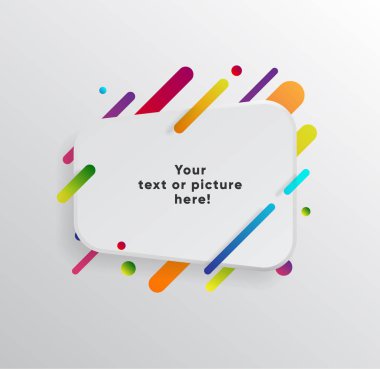 Kağıt kartlı vektör arkaplan ve soyut renkli şekiller. Modern malzeme tasarım tarzında modaya uygun neon çizgiler ve daireler..