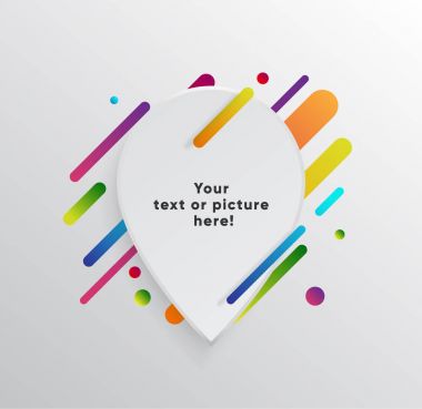 Kağıt kartlı vektör arkaplan ve soyut renkli şekiller. Modern malzeme tasarım tarzında modaya uygun neon çizgiler ve daireler..
