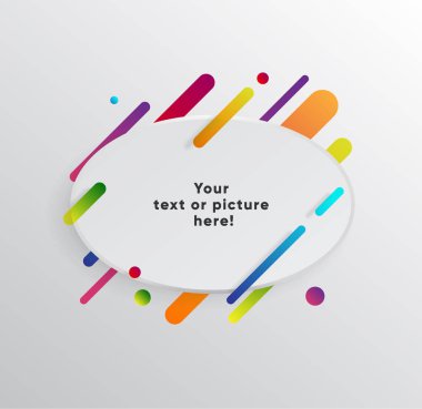 Kağıt kartlı vektör arkaplan ve soyut renkli şekiller. Modern malzeme tasarım tarzında modaya uygun neon çizgiler ve daireler..