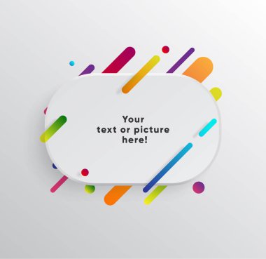 Kağıt kartlı vektör arkaplan ve soyut renkli şekiller. Modern malzeme tasarım tarzında modaya uygun neon çizgiler ve daireler..