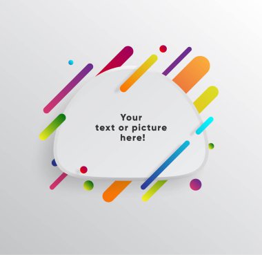 Kağıt kartlı vektör arkaplan ve soyut renkli şekiller. Modern malzeme tasarım tarzında modaya uygun neon çizgiler ve daireler..