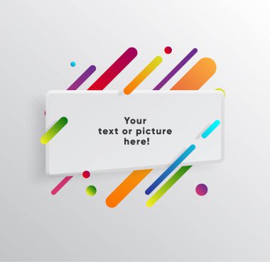 Kağıt kartlı vektör arkaplan ve soyut renkli şekiller. Modern malzeme tasarım tarzında modaya uygun neon çizgiler ve daireler..