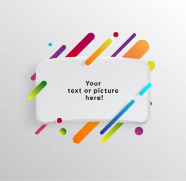 Kağıt kartlı vektör arkaplan ve soyut renkli şekiller. Modern malzeme tasarım tarzında modaya uygun neon çizgiler ve daireler..