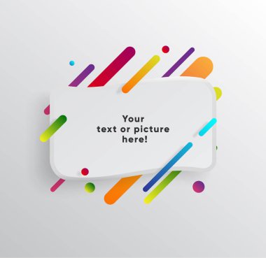 Kağıt kartlı vektör arkaplan ve soyut renkli şekiller. Modern malzeme tasarım tarzında modaya uygun neon çizgiler ve daireler..