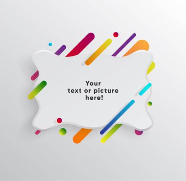 Kağıt kartlı vektör arkaplan ve soyut renkli şekiller. Modern malzeme tasarım tarzında modaya uygun neon çizgiler ve daireler..