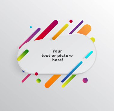 Kağıt kartlı vektör arkaplan ve soyut renkli şekiller. Modern malzeme tasarım tarzında modaya uygun neon çizgiler ve daireler..