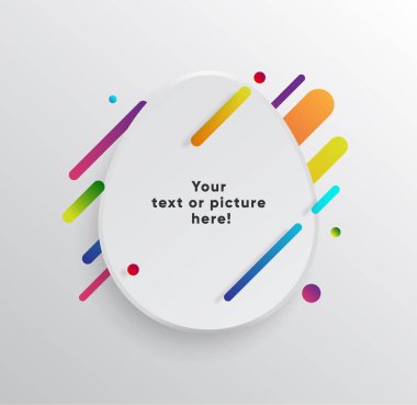 Kağıt kartlı vektör arkaplan ve soyut renkli şekiller. Modern malzeme tasarım tarzında modaya uygun neon çizgiler ve daireler..