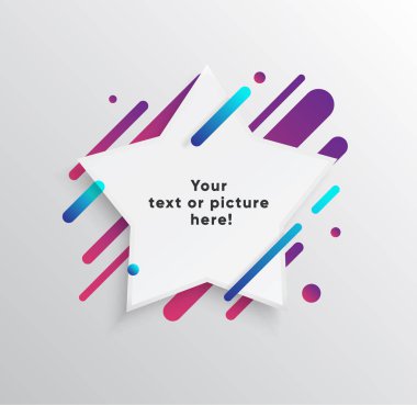 Kağıt kartlı vektör arkaplan ve soyut renkli şekiller. Modern malzeme tasarım tarzında modaya uygun neon çizgiler ve daireler..