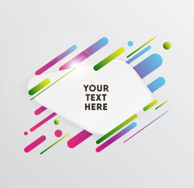 Kağıt kartlı vektör arkaplan ve soyut renkli şekiller. Modern malzeme tasarım tarzında modaya uygun neon çizgiler ve daireler..