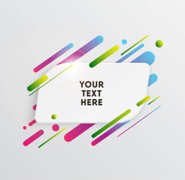 Kağıt kartlı vektör arkaplan ve soyut renkli şekiller. Modern malzeme tasarım tarzında modaya uygun neon çizgiler ve daireler..