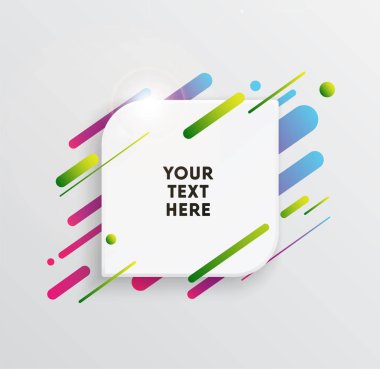 Kağıt kartlı vektör arkaplan ve soyut renkli şekiller. Modern malzeme tasarım tarzında modaya uygun neon çizgiler ve daireler..