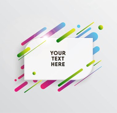 Kağıt kartlı vektör arkaplan ve soyut renkli şekiller. Modern malzeme tasarım tarzında modaya uygun neon çizgiler ve daireler..