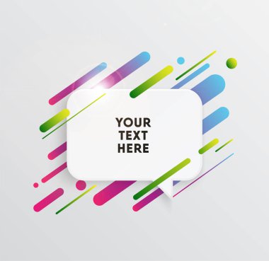 Kağıt kartlı vektör arkaplan ve soyut renkli şekiller. Modern malzeme tasarım tarzında modaya uygun neon çizgiler ve daireler..