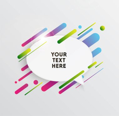 Kağıt kartlı vektör arkaplan ve soyut renkli şekiller. Modern malzeme tasarım tarzında modaya uygun neon çizgiler ve daireler..