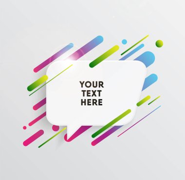 Kağıt kartlı vektör arkaplan ve soyut renkli şekiller. Modern malzeme tasarım tarzında modaya uygun neon çizgiler ve daireler..