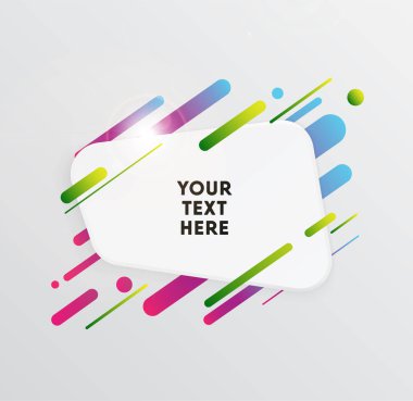 Kağıt kartlı vektör arkaplan ve soyut renkli şekiller. Modern malzeme tasarım tarzında modaya uygun neon çizgiler ve daireler..