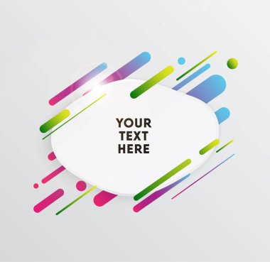 Kağıt kartlı vektör arkaplan ve soyut renkli şekiller. Modern malzeme tasarım tarzında modaya uygun neon çizgiler ve daireler..