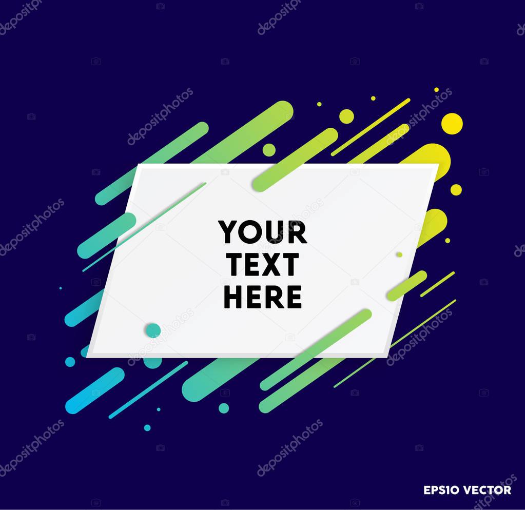 Vector background with paper card and abstract colorful shapes. Trendy neon lines and circles wallpaper in a modern material design style.