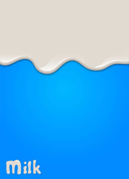 逼真的牛奶掉落 液体在蓝色背景上分离 矢量插图 — 图库矢量图片