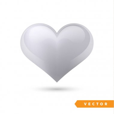 Gerçekçi gümüş kalp. Beyaz izole. Sevgililer günü tebrik kartı arka plan. 3D simgesi. Romantik vektör çizim. Basit-e doğru senin sanat için Tasarım şablonunu düzenleme.