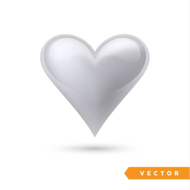Gerçekçi gümüş kalp. Beyaz izole. Sevgililer günü tebrik kartı arka plan. 3D simgesi. Romantik vektör çizim. Basit-e doğru senin sanat için Tasarım şablonunu düzenleme.