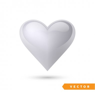 Gerçekçi gümüş kalp. Beyaz izole. Sevgililer günü tebrik kartı arka plan. 3D simgesi. Romantik vektör çizim. Basit-e doğru senin sanat için Tasarım şablonunu düzenleme.