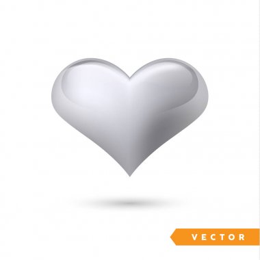 Gerçekçi gümüş kalp. Beyaz izole. Sevgililer günü tebrik kartı arka plan. 3D simgesi. Romantik vektör çizim. Basit-e doğru senin sanat için Tasarım şablonunu düzenleme.