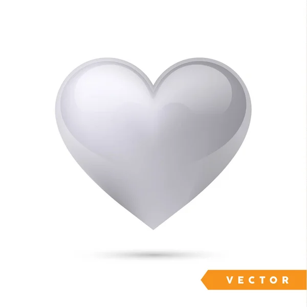 Realistic Silver Heart Isolated White Valentines Day Greeting Card Background Stock Illustration